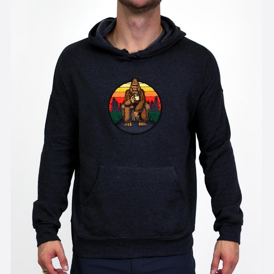 Caffeinated Big Foot Embroidered Charcoal Grey Pullover Hoodie