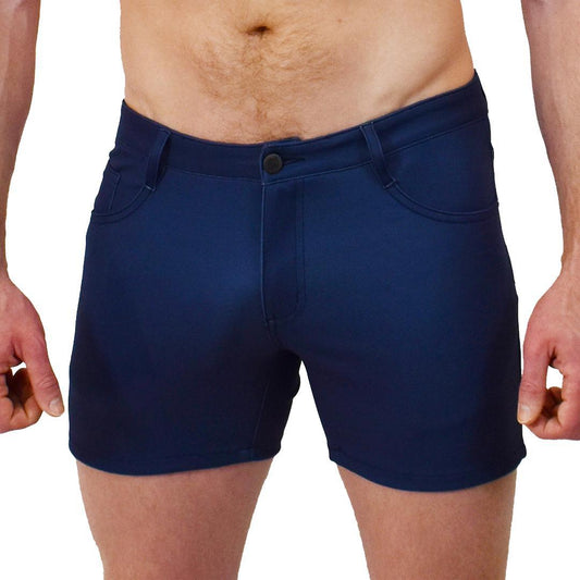 Navy Solid 5-Pocket Stretch Shorts with 5" Inseam by Assassin Menswear