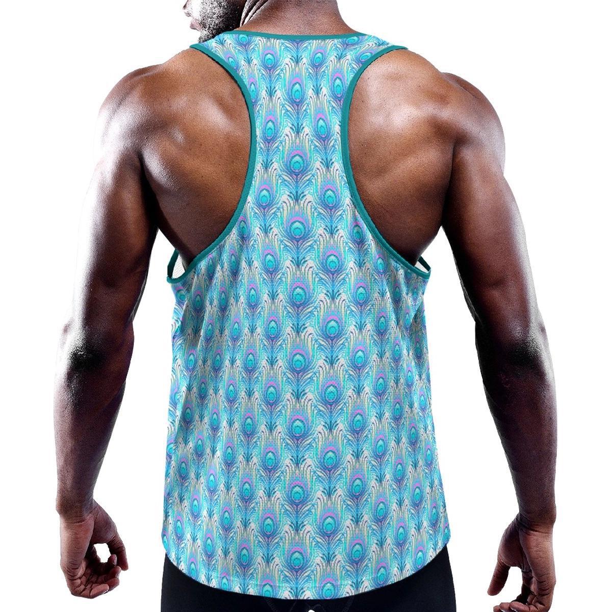 Peacocks White/Aqua Blue Y-Back Racer Tank