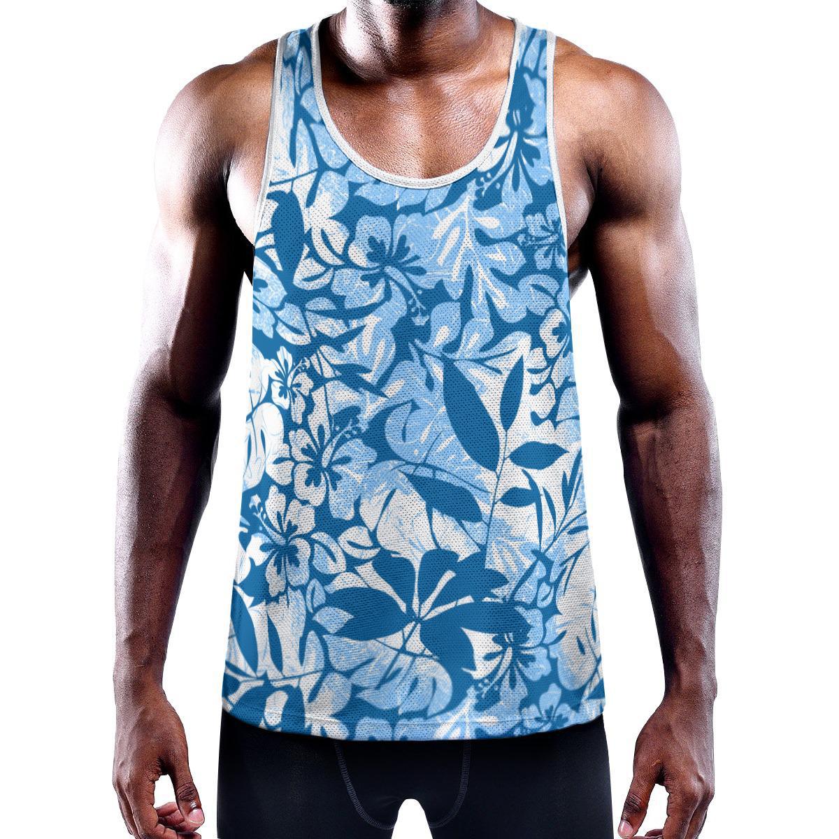 Sky Palms Blue/White Y-Back Racer Tank
